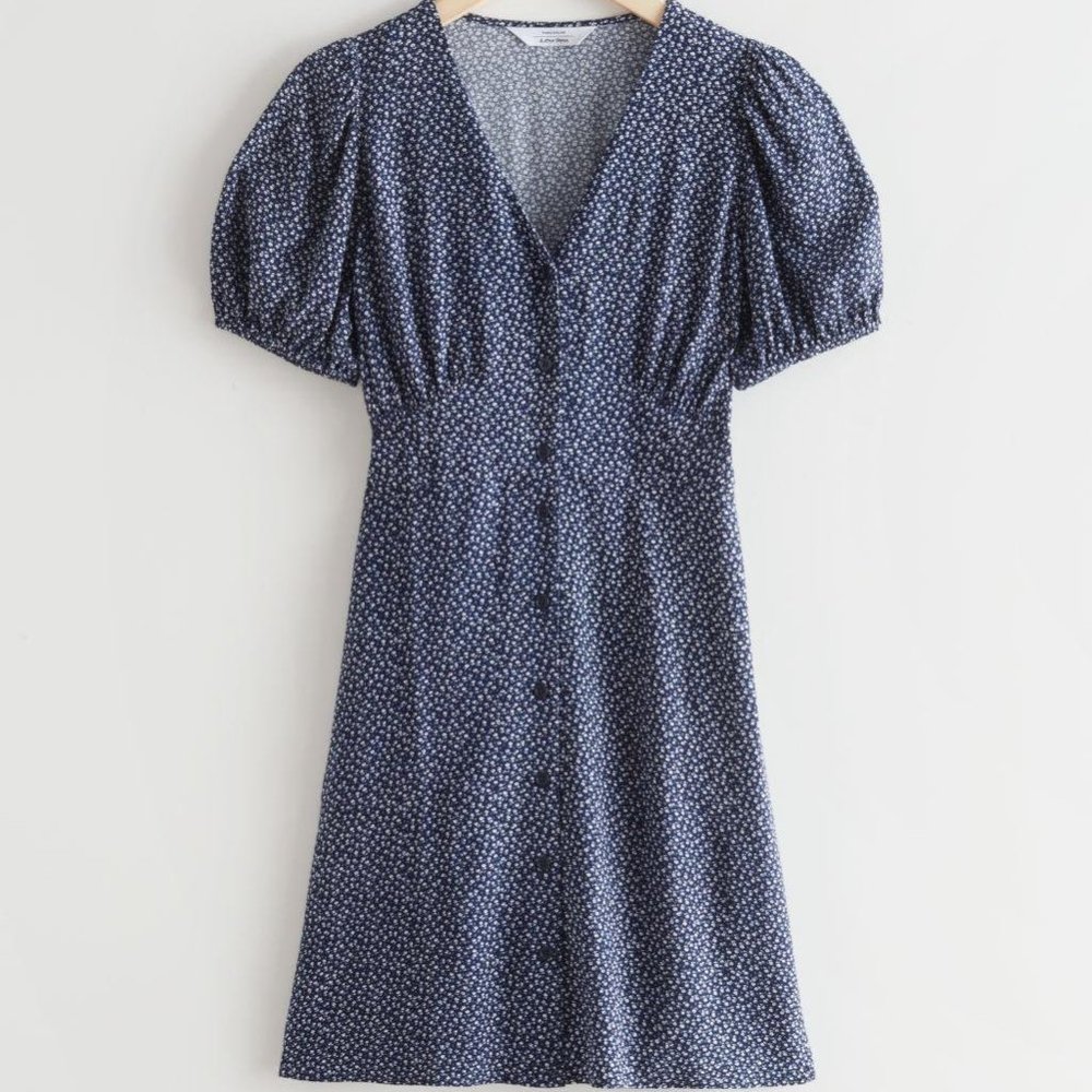 & Other Stories Blue Floral Button Down Mini Dress